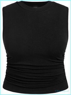 Plus Size Sleeveless Ruched Crop Tank Top Summer Casual Comfortable